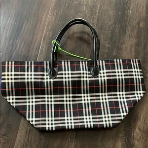 Burberry Black and White Tote Bag with Leather Handles